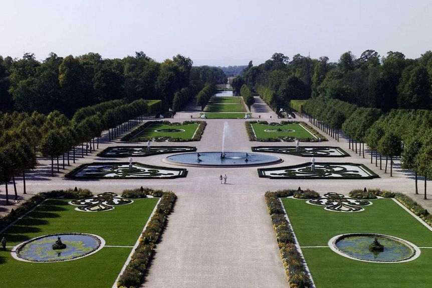 Schloss und Schlossgarten Schwetzingen, Luftaufnahme des Schlossgartens
