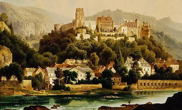 Foto: Staatliche Schlösser und Gärten Baden-Württemberg, Arnim Weischer Schloss Heidelberg in einem Gemälde von Hubert Sattler, um 1900